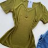 Blusa Feminina Elouise Manga Curta com Detalhes Verde - Fernanda Ramos Store