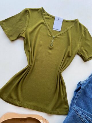 Blusa Feminina Elouise Manga Curta com Detalhes Verde - Fernanda Ramos Store