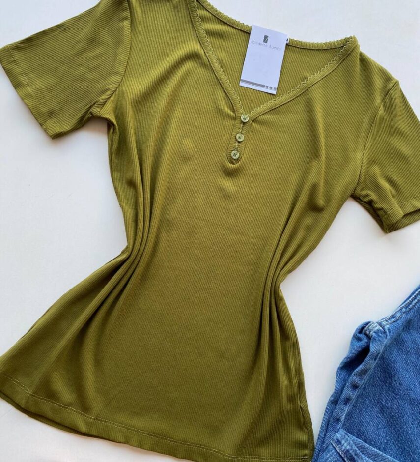 Blusa Feminina Elouise Manga Curta com Detalhes Verde - Fernanda Ramos Store