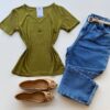 Blusa Feminina Elouise Manga Curta com Detalhes Verde - Fernanda Ramos Store