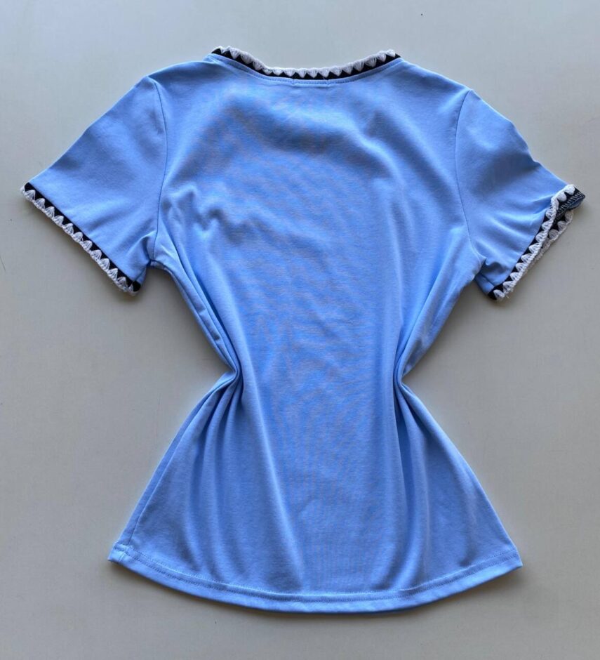 Blusa Feminina Manga Curta Canelada Zaya New York Azul Bebê - Fernanda Ramos Store