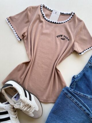Blusa Feminina Manga Curta Canelada Zaya New York Cappucino - Fernanda Ramos Store