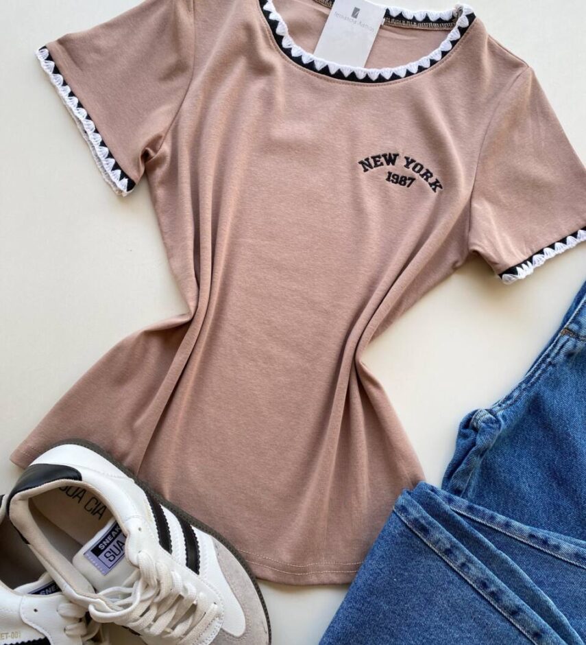 Blusa Feminina Manga Curta Canelada Zaya New York Cappucino - Fernanda Ramos Store