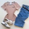 Blusa Feminina Manga Curta Canelada Zaya New York Cappucino - Fernanda Ramos Store