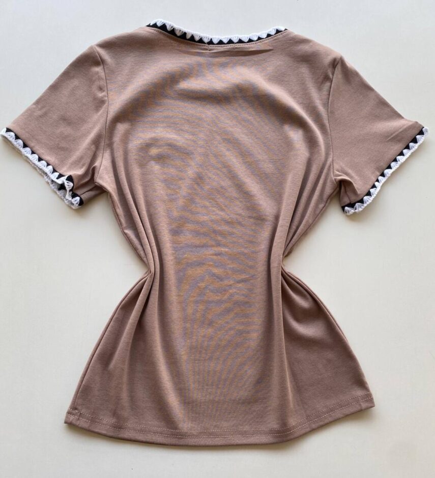 Blusa Feminina Manga Curta Canelada Zaya New York Cappucino - Fernanda Ramos Store
