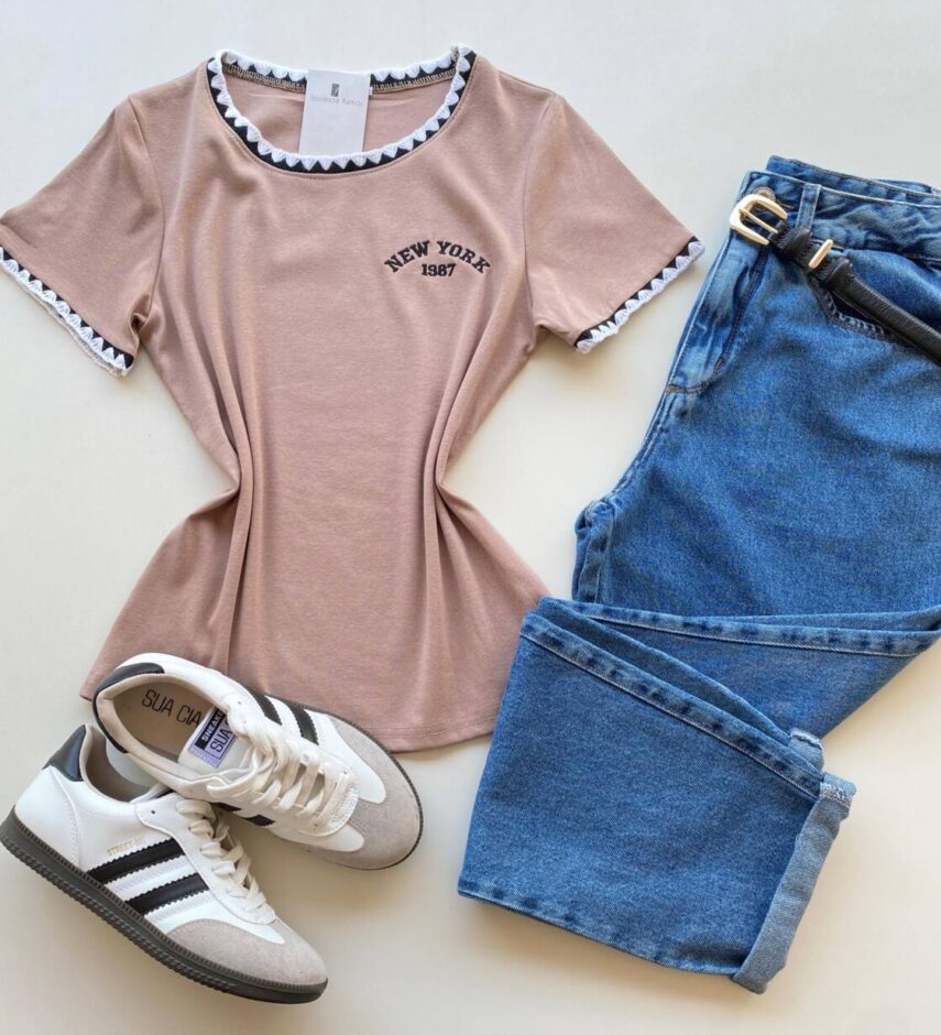 Blusa Feminina Manga Curta Canelada Zaya New York Cappucino - Fernanda Ramos Store
