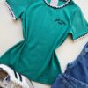 Blusa Feminina Manga Curta Canelada Zaya New York Verde Esmeralda - Fernanda Ramos Store