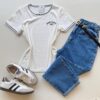 Blusa Feminina Manga Curta Canelada Zaya New York Branca - Fernanda Ramos Store