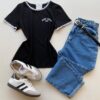 Blusa Feminina Manga Curta Canelada Zaya New York Preta - Fernanda Ramos Store