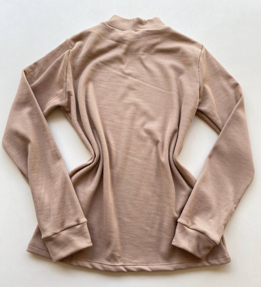 Blusa Feminina Manga Longa Canelada e Flanelada Bege - Fernanda Ramos Store