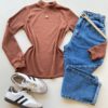Blusa Feminina Manga Longa Canelada e Flanelada Chocolate - Fernanda Ramos Store