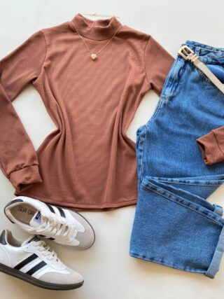 Blusa Feminina Manga Longa Canelada e Flanelada Chocolate - Fernanda Ramos Store