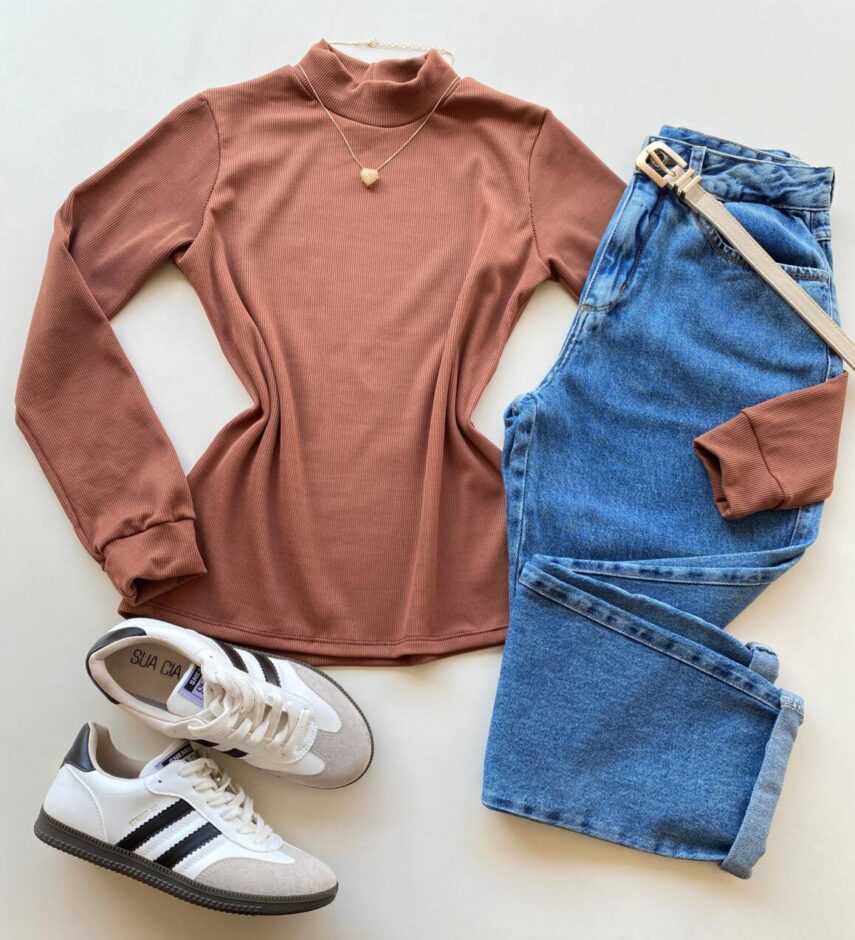 Blusa Feminina Manga Longa Canelada e Flanelada Chocolate - Fernanda Ramos Store