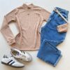 Blusa Feminina Manga Longa Canelada e Flanelada Bege - Fernanda Ramos Store