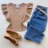 Blusa Feminina Manga Muscle com Detalhes em Guipir Bege AT5205 - Fernanda Ramos Store