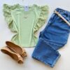 Blusa Feminina Manga Muscle com Detalhes em Guipir Verde AT5205 - Fernanda Ramos Store