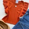 Blusa Feminina Manga Muscle com Detalhes em Guipir Coral AT5205 - Fernanda Ramos Store