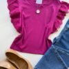 Blusa Feminina Manga Muscle com Detalhes em Guipir Fúcsia AT5205 - Fernanda Ramos Store
