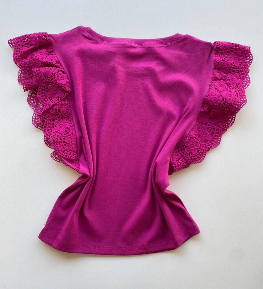 Blusa Feminina Manga Muscle com Detalhes em Guipir Fúcsia AT5205 - Fernanda Ramos Store