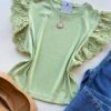 Blusa Feminina Manga Muscle com Detalhes em Guipir Verde AT5205 - Fernanda Ramos Store