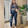 Body Feminino Bruna sem Bojo Manga Longa Tule Estampa Preto e Branco - Fernanda Ramos Store