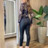 Body Feminino Bruna sem Bojo Manga Longa Tule Estampa Preto e Branco - Fernanda Ramos Store