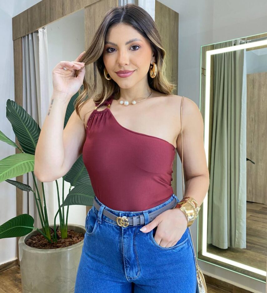 Body Feminino Ellen com Bojo Nula Manga e Argola Vinho - Fernanda Ramos Store