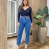 Body Feminino sem Bojo Decote em V Manga Longa Preta - Fernanda Ramos Store
