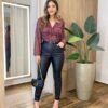 Body Feminino sem Bojo Manga Longa com Lastex em Laise Marsala - Fernanda Ramos Store