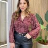 Body Feminino sem Bojo Manga Longa com Lastex em Laise Marsala - Fernanda Ramos Store