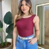 Body Regata Feminino Mariely com Bojo Costa Nua Vinho - Fernanda Ramos Store