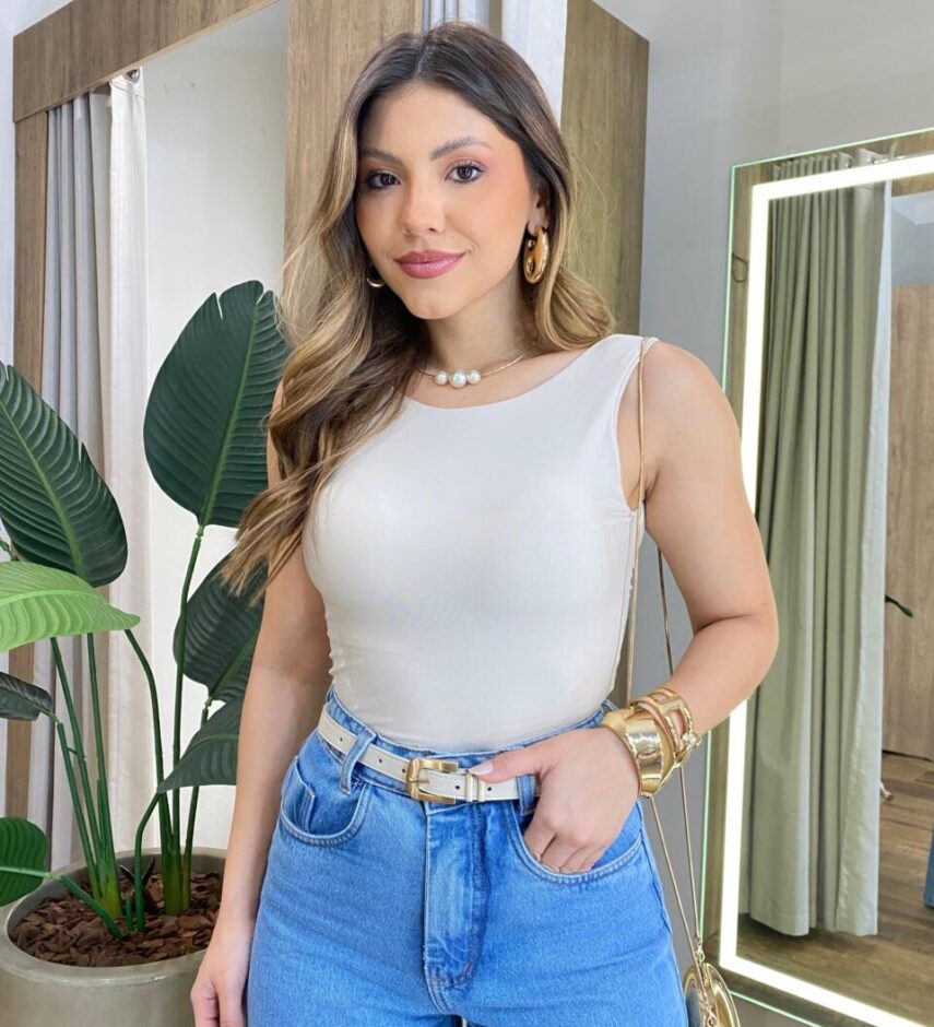 Body Regata Feminino Mariely com Bojo Costa Nua Nude - Fernanda Ramos Store