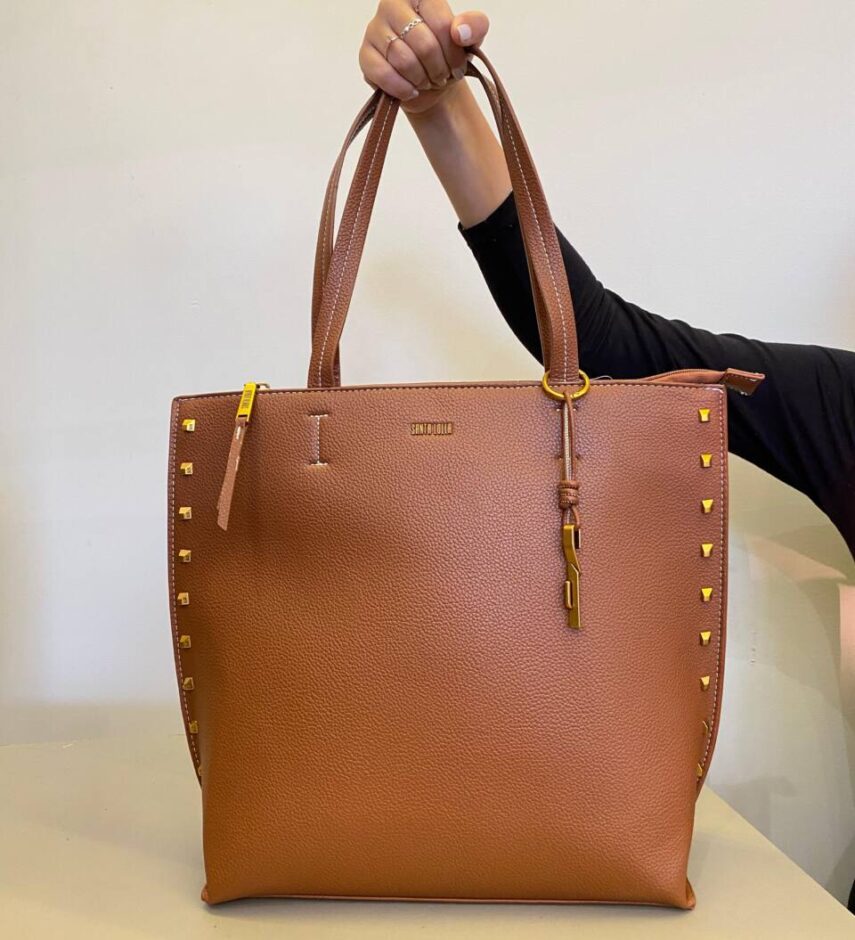 Bolsa Feminina Social Shopper Floater Couro com Detalhes Chocolate - Fernanda Ramos Store