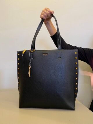 Bolsa Feminina Social Shopper Floater Couro com Detalhes Preta - Fernanda Ramos Store