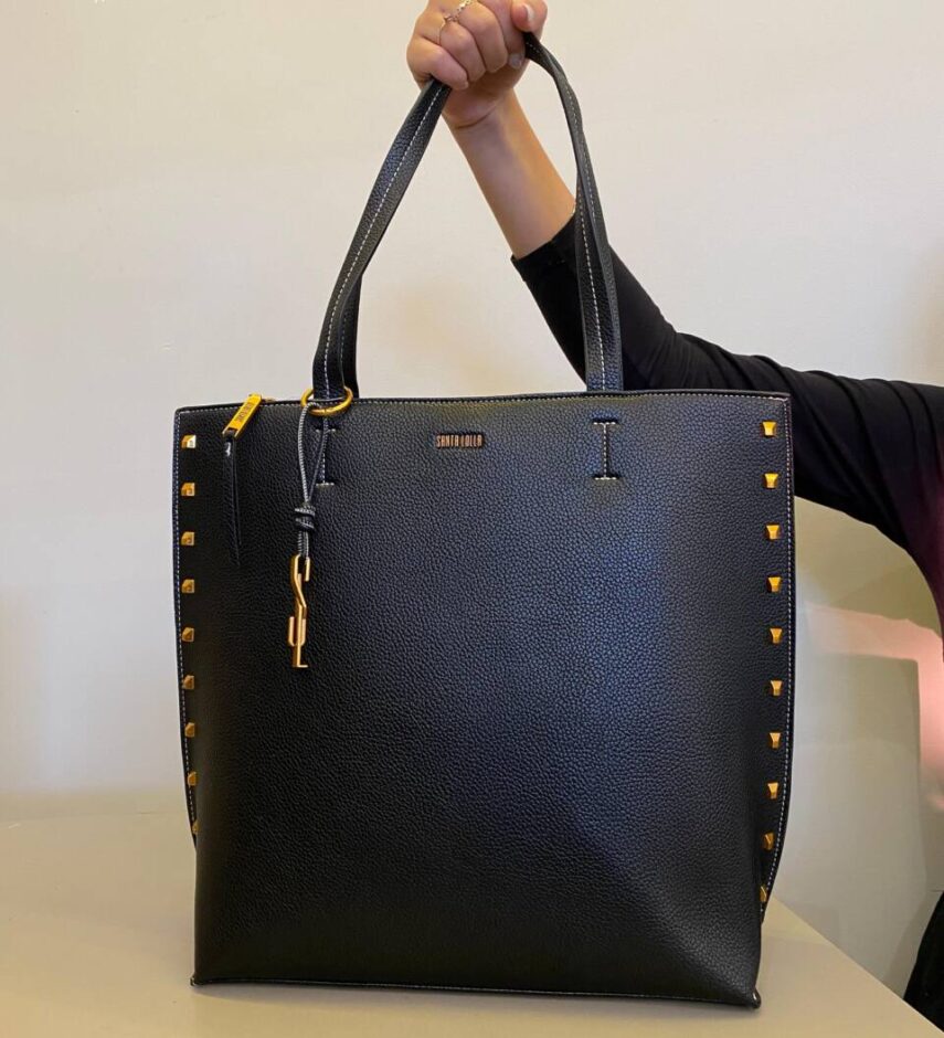 Bolsa Feminina Social Shopper Floater Couro com Detalhes Preta - Fernanda Ramos Store