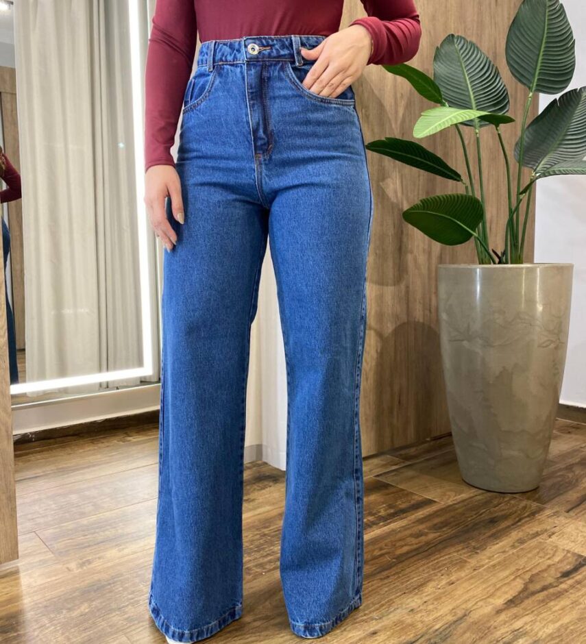 Calça Feminina Antonella Wide Leg Jeans Escuro 1188C - Fernanda Ramos Store