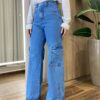 Calça Feminina Emília Jeans Médio Wide Leg Cargo 928 - Fernanda Ramos Store