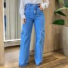 Calça Feminina Emília Jeans Médio Wide Leg Cargo 928 - Fernanda Ramos Store
