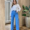 Calça Feminina Emília Jeans Médio Wide Leg Cargo 928 - Fernanda Ramos Store