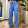 Calça Feminina Jeans Médio Wide Leg Cargo 1393 - Fernanda Ramos Store