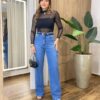 Calça Feminina Jeans Médio Wide Leg Cargo 1393 - Fernanda Ramos Store