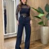 Calça Feminina Jeans Wide Leg com Brilho Preta 1068 - Fernanda Ramos Store