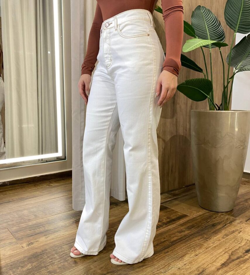 Calça Feminina Jessie Wide Leg Off White 29460 - Fernanda Ramos Store