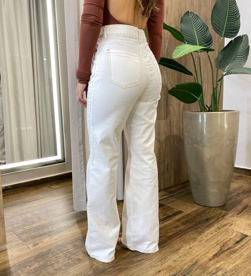 Calça Feminina Jessie Wide Leg Off White 29460 - Fernanda Ramos Store