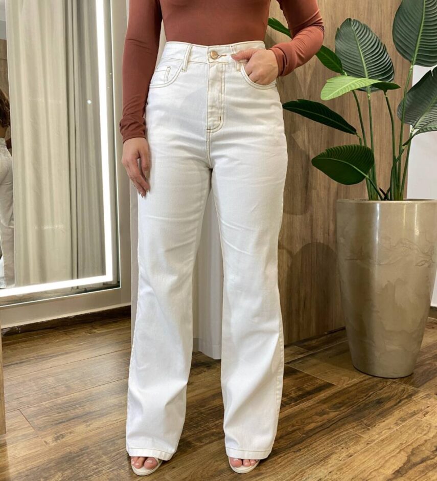 Calça Feminina Jessie Wide Leg Off White 29460 - Fernanda Ramos Store