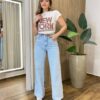 Calça Feminina Milena Wide Leg Jeans Claro 1070X - Fernanda Ramos Store