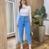 Calça Feminina Mom Jeans Slouchy Bordada com Pedras Brilhantes - Fernanda Ramos Store