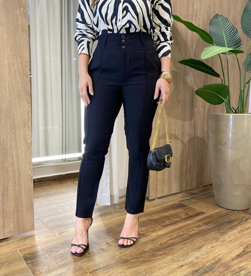 Calça Feminina Social Caroline com Elástico Preta - Fernanda Ramos Store