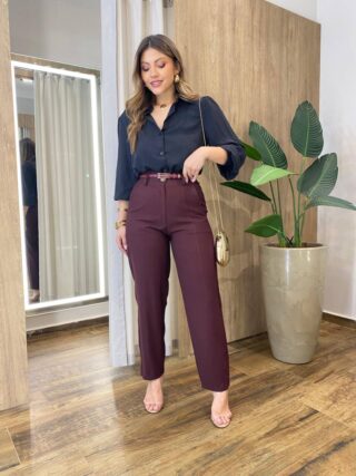 Calça Feminina Social Helena com Bolsos Marrom - Fernanda Ramos Store