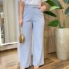 Calça Feminina Social Tassila Pantalona com Cinto Cinza Claro - Fernanda Ramos Store